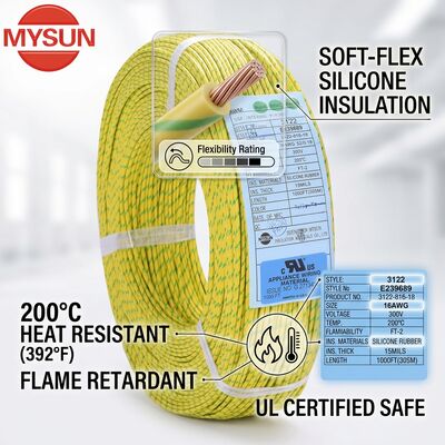 Super Flexibele Siliconen Geïsoleerde Aansluitdraad 600V 200C Zacht Hoge Temperatuurbestendigheid UL3135